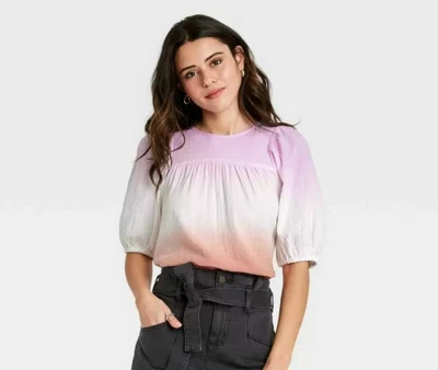 $11.69 • Buy Universal Thread Small Blouse Top Dip-Dye Puff Short Sleeve Gauze Purple New