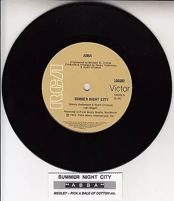 ABBA  Summer Night City 7  45 Rpm Vinyl Record + Juke Box Title Strip • $8.99