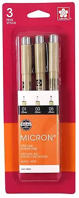 Sakura Pigma Micron Pens Assorted 3/Pkg-Black • $12.79