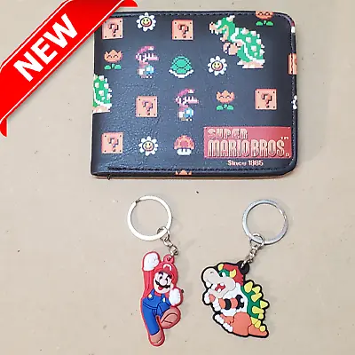 Mario Wallet + Mario & Bowser Keychains 🍄 Super Mario Bros 🍄 Video Game Wallet • $10