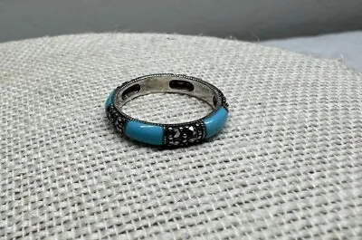 Suspicion Sterling Marcasite Turquoise Tone Stackable Band Ring Size 9 • $20