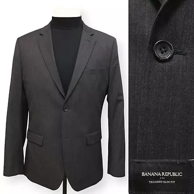 BANANA REPUBLIC Mens Solid Charcoal Gray Slim Sport Coat Suit Jacket Blazer 40 R • $49.99