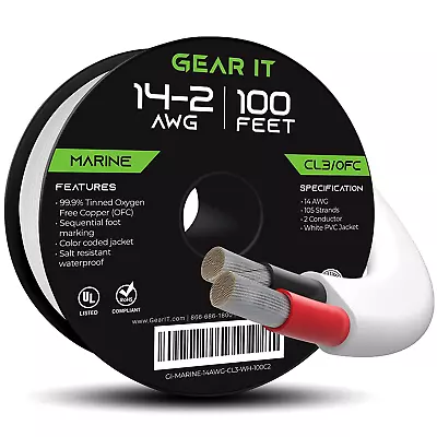 14/2 Marine Wire (100 Feet) 14AWG Gauge - Tinned OFC Copper/Marine Grade Speaker • $65.99