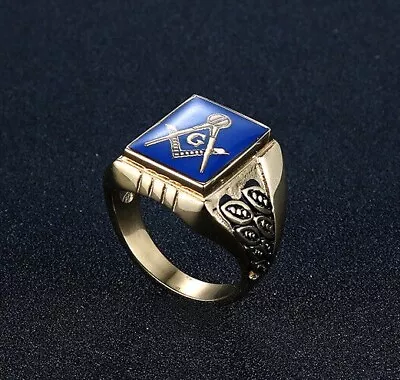 New Blue Enamel Olive Leaf Masonic Ring Stainless Steel Freemason Ring Size 8-14 • $12.98