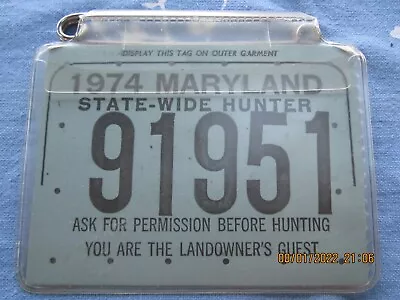  MD 1974 Maryland State- Wide Hunter License With Plastic Case And Pin • $12