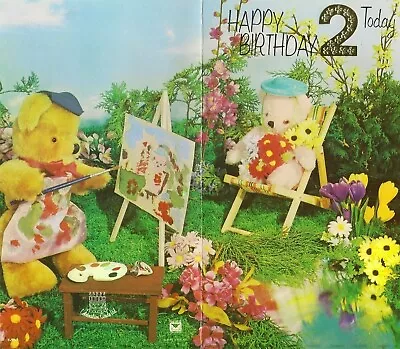 2nd Happy Birthday 2 Years Old Vintage Girls Boys Greeting Card Teddy Bears • £2.99