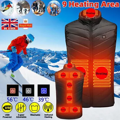 Electric Heated Vest Winter Gilet Body Warmer Men Heating Warm Up Thermal Jacket • £17.94