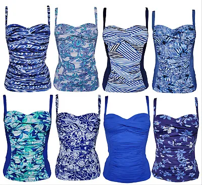 Womens Luxury Tankini Twist Bikini Top Moontide Designer Swimwear Navy Blue UK • £9.99