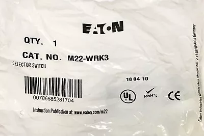 EATON M22 WRK3 Selector Switch 3 Position Maintained M22-WRK3 • $12