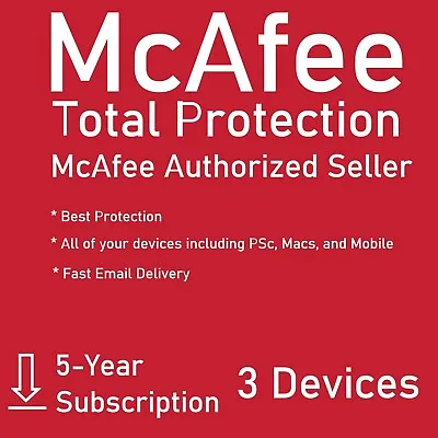 McAfee Total Protection 3 DEVICE / 5 YEAR (Account Subscription) • $112.99