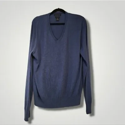 BANANA Republic Sweater Mens Large Blue V-neck  Silk Cashmere Blend Preppy • $22.39