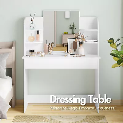 $137.99 • Buy Advwin Dressing Table Makeup Mirror Vanity Desk Storage Shelf Jewellery Cabinet
