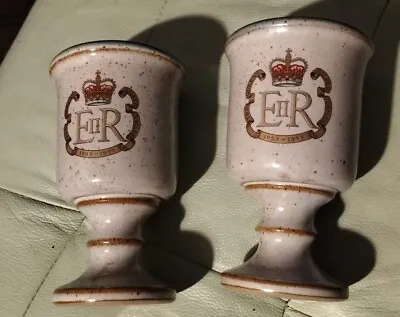 £15 • Buy 2 Grayshott Pottery Goblets Queens Silver Jubilee 