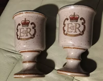 £15 • Buy 2 Grayshott Pottery Goblets Queens Silver Jubilee 