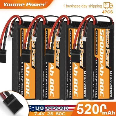 4x 2S 7.4V 5200mAh 80C LiPo Battery Hard Case For RC Trxs Car Truck Racing • $59.99