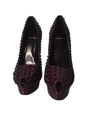 Kandee Ladies Aubergine Studs High Heel Open Toe Shoes BNIB Size EU 39/UK6 • £55