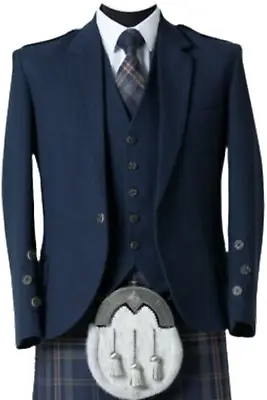 £59.99 • Buy Blue Scottish Argyll Kilt Blend Wool Jacket With Waistcoat - Mens Wedding Jacket