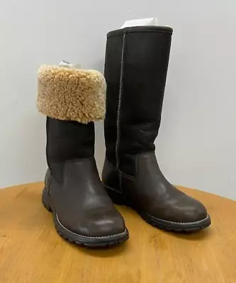 UGG Brooks Tall Boots Women's Brown Leather Shearling Lined Pull On Winter • $98