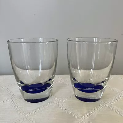 Vintage Barware Cîroc Vodka Weighted Rocks Glasses Clear Cobalt Blue Italy Pair • $13.49