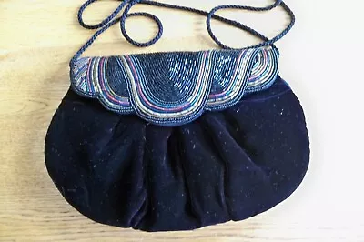 Magid Clutch Black Velvet Beaded Evening Cocktail Purse Satin Lining With Pocket • $12.99