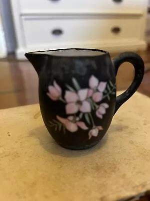 Wedgwood Basalt Black Miniature Milk Jug Guilded Enamel Flowers • $85