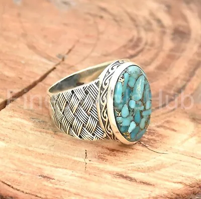 Blue Copper Turquoise Ring 925 Sterling Silver Ring Handmade Men's Ring • $35.99