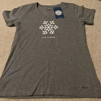 Life Is Good Crusher Tee Womens Grey Snowflake Short Sleeve T Shirt Size M • £14.24