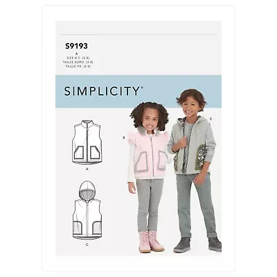Simplicity SEWING PATTERN S9193 Childrens Vests/Bodywarmers/Waistcoats 3-8 • £7.50
