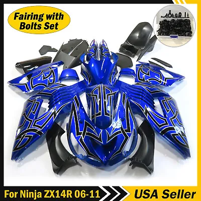 Blue Black Fairing Kit For Kawasaki Ninja ZX14R 2006-2011 ZX1400 ABS Body +Bolts • $389