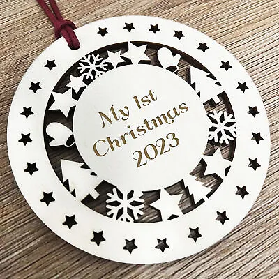 My 1st Christmas 2023 Christmas Decoration Engraved Wood Bauble 1st Christmas • £3.99