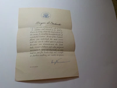 $0.01 • Buy WWII Document Total Defeat Of The Enemy Harry Truman Signature Marine USMC WW2