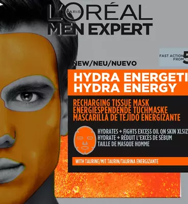 L'Oreal Men Expert Hydra Energetic Tissue Mask 30g - Pack Of 1 2 3 4 Or 6 • £8.99