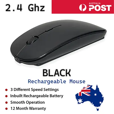 $8.65 • Buy Black Wireless Bluetooth Rechargeable Mouse Cordless Optical Mice For Laptop PC
