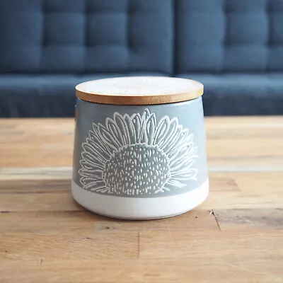 Grey Artisan Flower Canister Sugar Coffee Tea Canister Stoneware Canister • £15.99