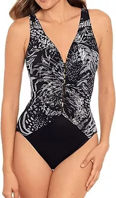 Miraclesuit BLACK Lux Lynx Charmer One Piece Swimsuit US 10 • $48.55