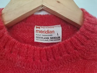 Meridian Unisex Shetland Mohair Red Jumper Sweater Womens Large Mens Small • £19.99