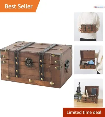 Vintage Wooden Trunk Chest - Antique Style Hardware - Multi-Purpose Storage • $62.98