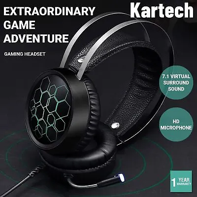 Kartech Gaming Headset Wired Game LED Light Headphones Microphone Noise Cancel • $29.90