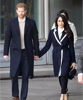 **Sold Out!! Meghan Markle J. Crew Navy And Cream Wool Tipped Coat EUC Sz 10** • $350