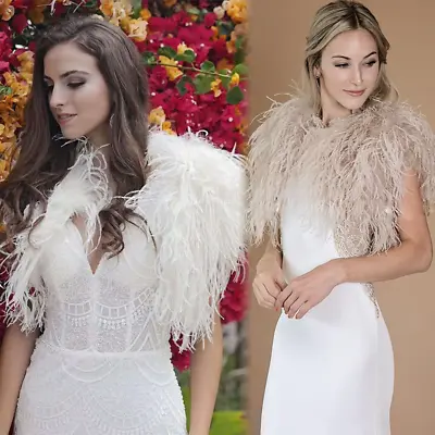 Women New 100% Real Ostrich Feather Fur Jacket Shawl Women's Small Jacket • $96.13