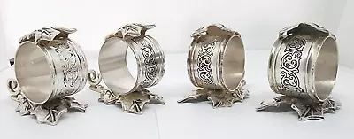 4 VTG Silverplate Figural Napkin Rings HOLLY LEAF LEAVES Freestanding BEAUTIFUL! • $99