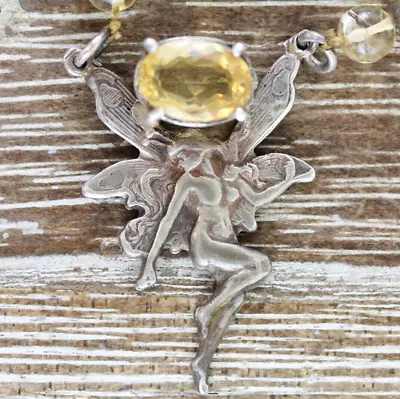 Vintage Citrine Fairy Sterling Silver 925 Bead Necklace 19.75  Gemstone Energy • $108.80