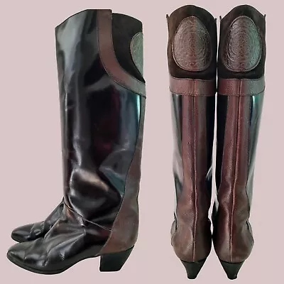 Vintage 80s Pegabo Tall Knee High Riding Boots 40 US 9 Brown Leather • $52.68