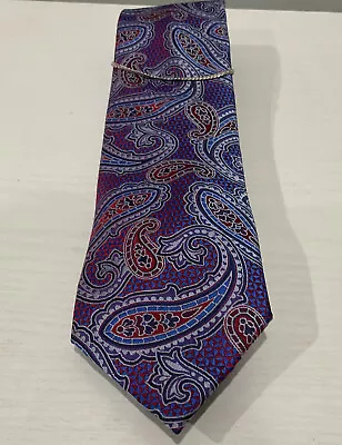 Pierre Cardin Mens Necktie Paisley Multicolor 58 X 3” Poly With Chain Lapel Pin • $5.99