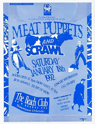 Meat Puppets Scrawl VINTAGE 1992 CONCERT Mini-POSTER/FLYER Handbill/no-cd/lp • $24.99
