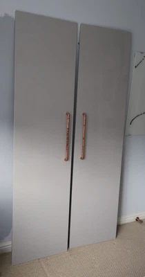 Ikea Fardal Light Grey Gloss Pax Wardrobe Doors & Hinges & Copper Handles • £110