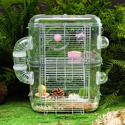 Clear Hamster Cage Carrier Small Animal House With Exercise Wheels Tunnel Tube • £8.95
