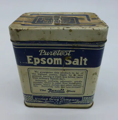 Vintage Antique Puretest Epsom Salt Tin 16 Oz. United Drug Co. Rexall Store EUC • $14.99