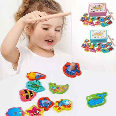 Magnetic Fishing Game Toy Montessori Wooden Fishing Playset For Kids Aged 3+⚢ • $14.19