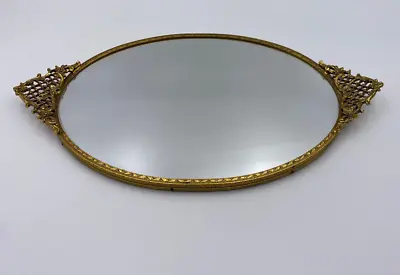 Vintage Matson Ormolu Floral Gold Tone Trim Oval Vanity Dresser Mirror • $60
